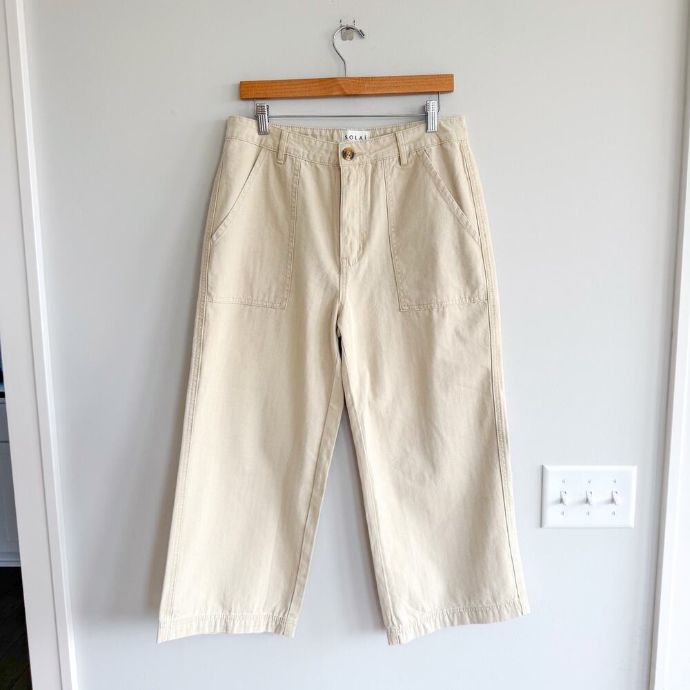 Solai The Label Cotton High Rise Wide Leg Pants Cream L